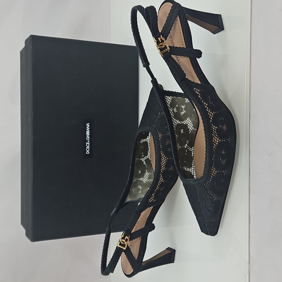 NWT! Dolce & Gabbana Pizzo Leo Lace 65MM Slingback Pumps Size 9 - Picture 2 of 16